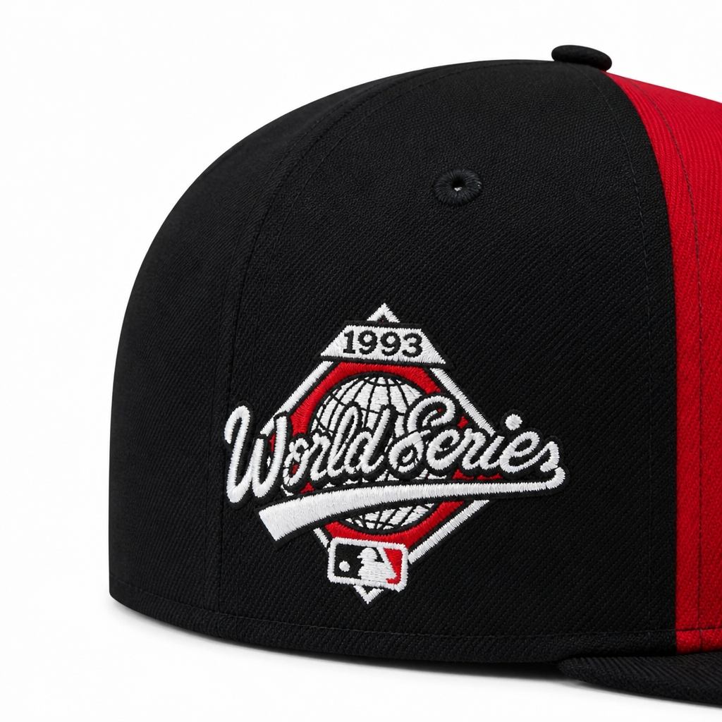 9FIFTY NEW ERA MLB 1993 WORLD SERIES TORONTO BLUE JAYS BLACK & SCARLET RED SNAPBACK HAT
