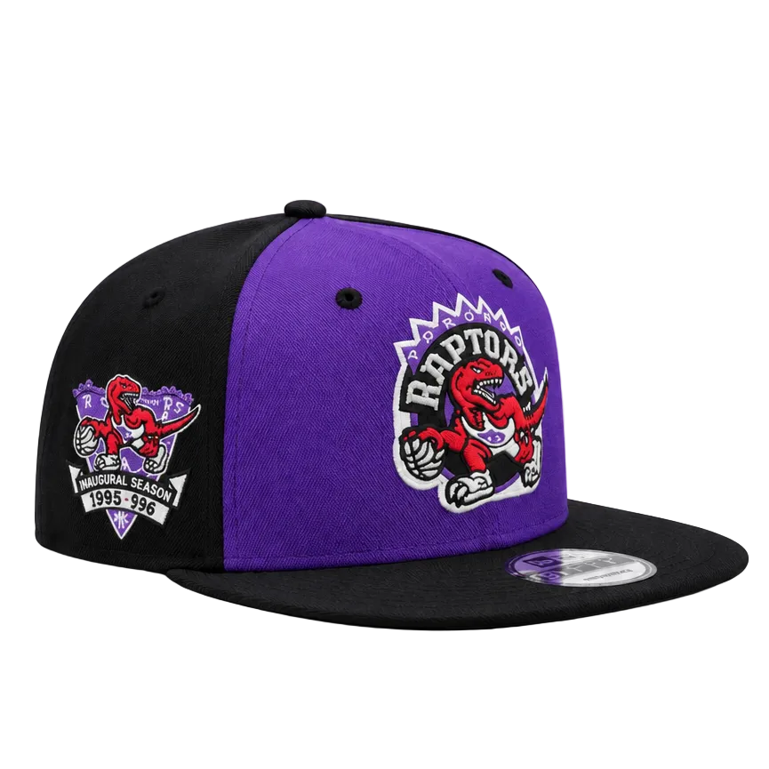 MEN'S NEW ERA NBA TORONTO RAPTORS DINO LOGO HARDWOOD CLASSIC INAUGURAL SEASON 1995 -96 PATCH PURPLE & BLACK SNAPBACK HAT