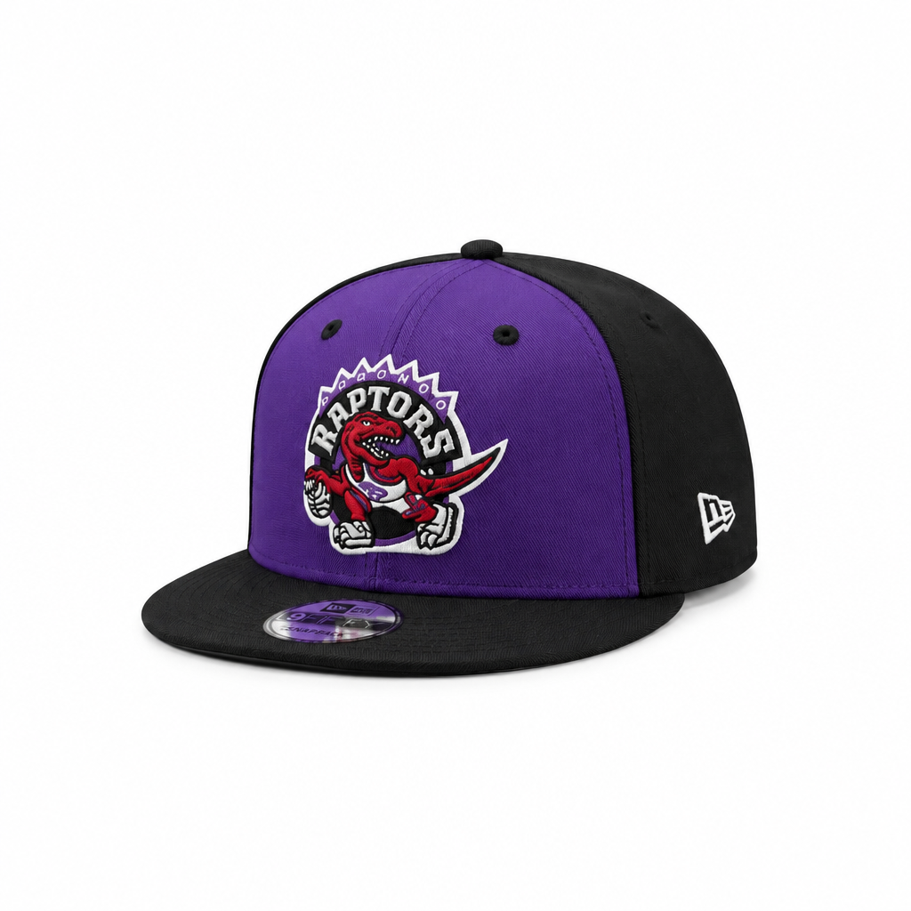 MEN'S NEW ERA NBA TORONTO RAPTORS DINO LOGO HARDWOOD CLASSIC INAUGURAL SEASON 1995 -96 PATCH PURPLE & BLACK SNAPBACK HAT