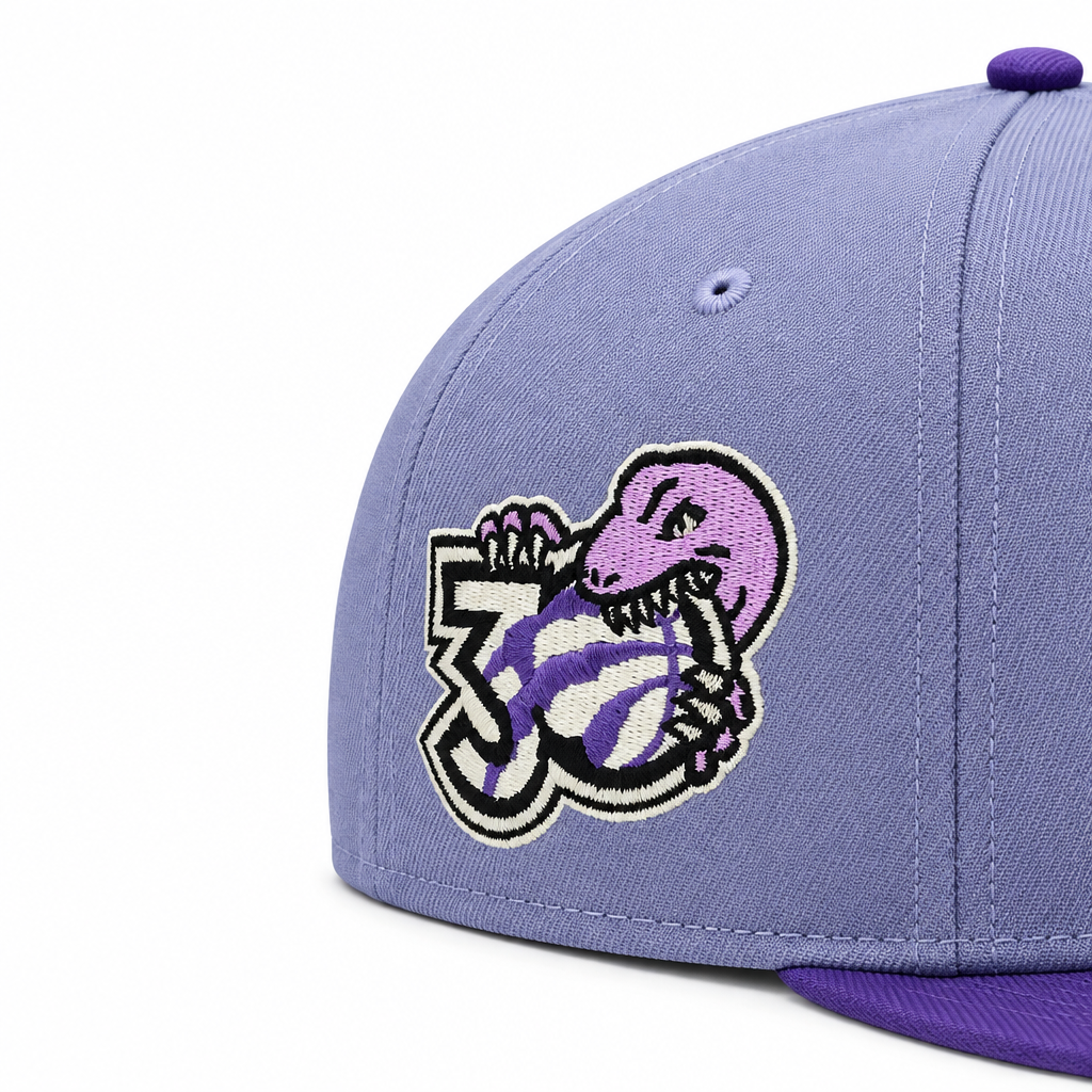 MEN'S NEW ERA NBA TORONTO RAPTORS DINO LOGO LAVENDER & PURPLE 30TH ANNIVERSARY SEASON PATCH SNAPBACK HAT
