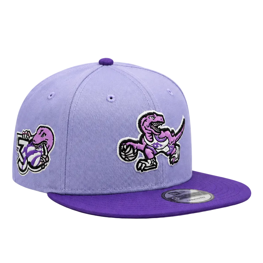 MEN'S NEW ERA NBA TORONTO RAPTORS DINO LOGO LAVENDER & PURPLE 30TH ANNIVERSARY SEASON PATCH SNAPBACK HAT