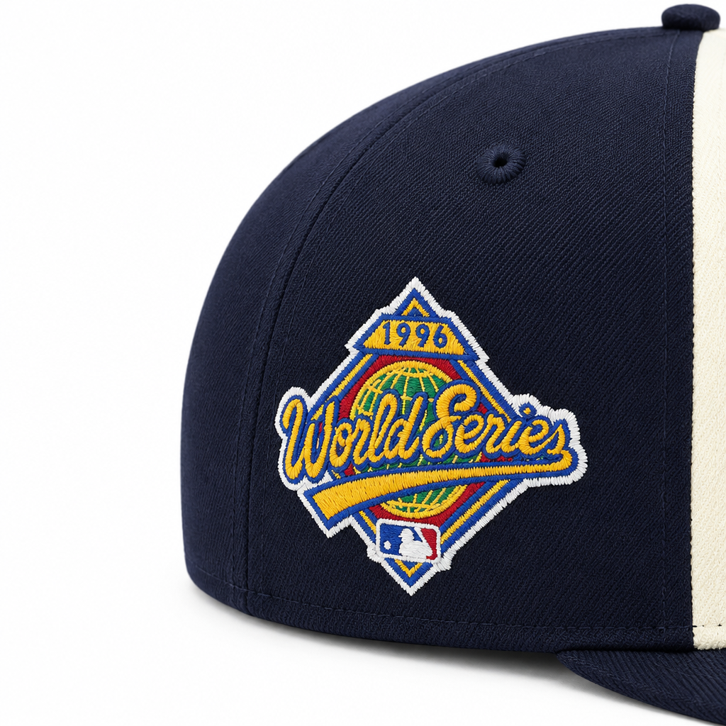 9FIFTY NEW ERA MEN'S MLB 1996 WORLD SERIES SIDEPATCH NEW YORK YANKEES CHROME NAVY SNAPBACK HAT