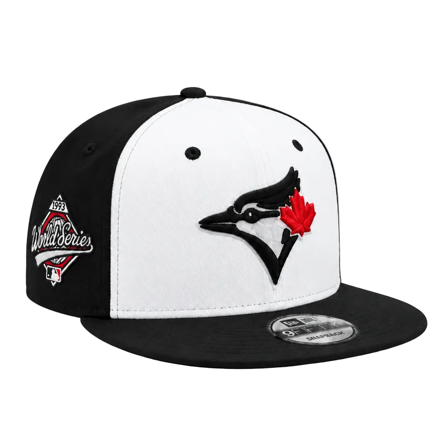 9FIFTY NEW ERA MLB 1993 WORLD SERIES TORONTO BLUE JAYS BLACK & WHITE RED LEAF SNAPBACK HAT