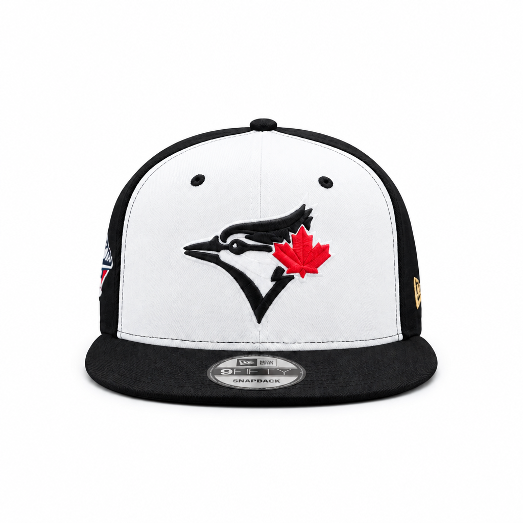 9FIFTY NEW ERA MLB 1993 WORLD SERIES TORONTO BLUE JAYS BLACK & WHITE RED LEAF SNAPBACK HAT