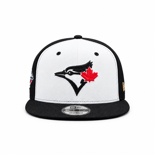 9FIFTY NEW ERA MLB 1993 WORLD SERIES TORONTO BLUE JAYS BLACK & WHITE RED LEAF SNAPBACK HAT