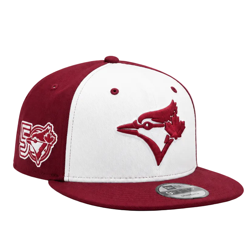 MEN'S NEW ERA MLB WHITE & CARDINAL TORONTO BLUE JAYS 50TH SEASON PATCH 9FIFTY SNAPBACK HAT