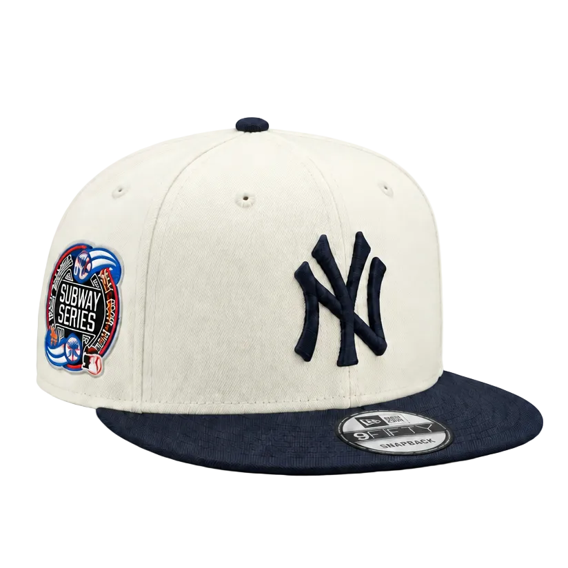 9FIFTY NEW ERA MEN'S MLB SUBWAY SERIES SIDEPATCH NEW YORK YANKEES CHROME NAVY SNAPBACK HAT