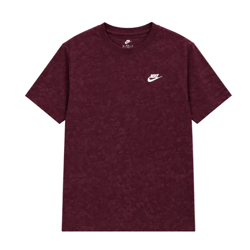 NIKE MEN'S SPORTSWEAR CLUB EMBROIDERED FUTURA BURGUNDY RED T-SHIRT