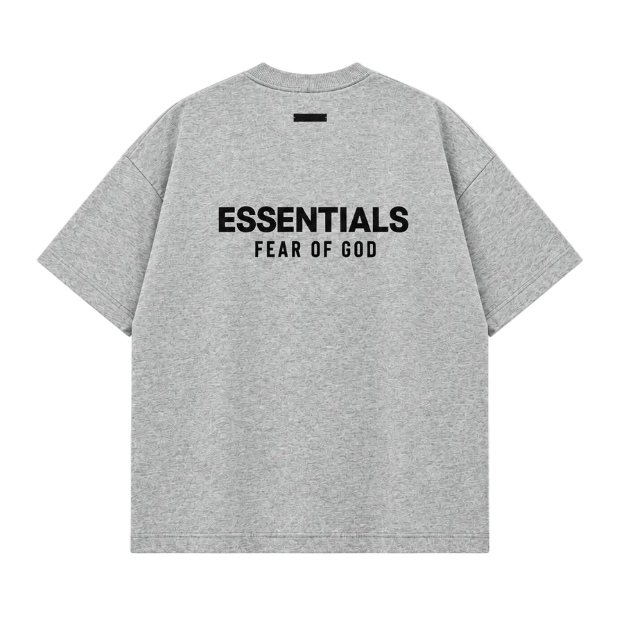 ESSENTIALS MEN'S FEAR OF GOD BOXY FIT OVERSIZED FRONT & BACK PRINT GREY T-SHIRT