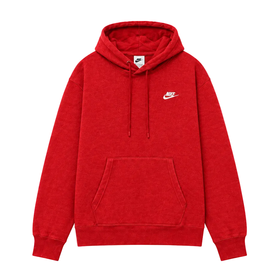 NIKE MEN'S CLUB PULLOVER FLEECE RED HOODIE
