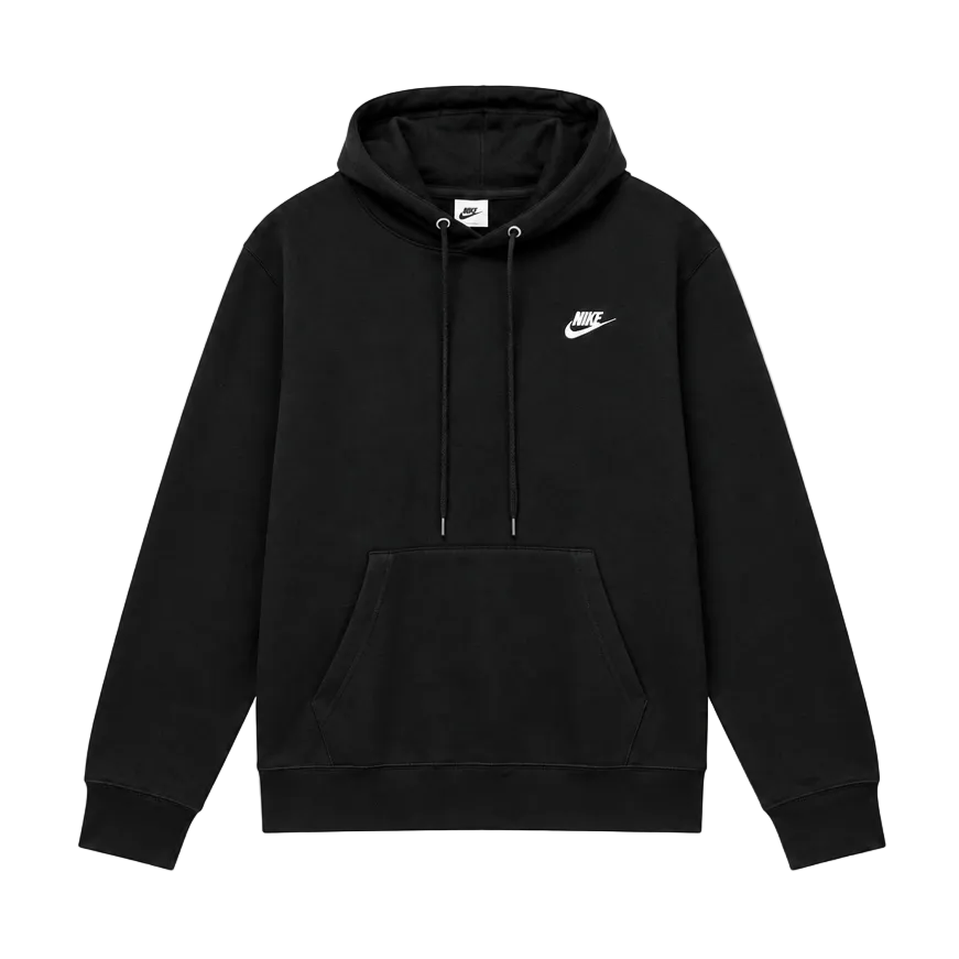 NIKE MEN'S CLUB PULLOVER FLEECE BLACK HOODIE