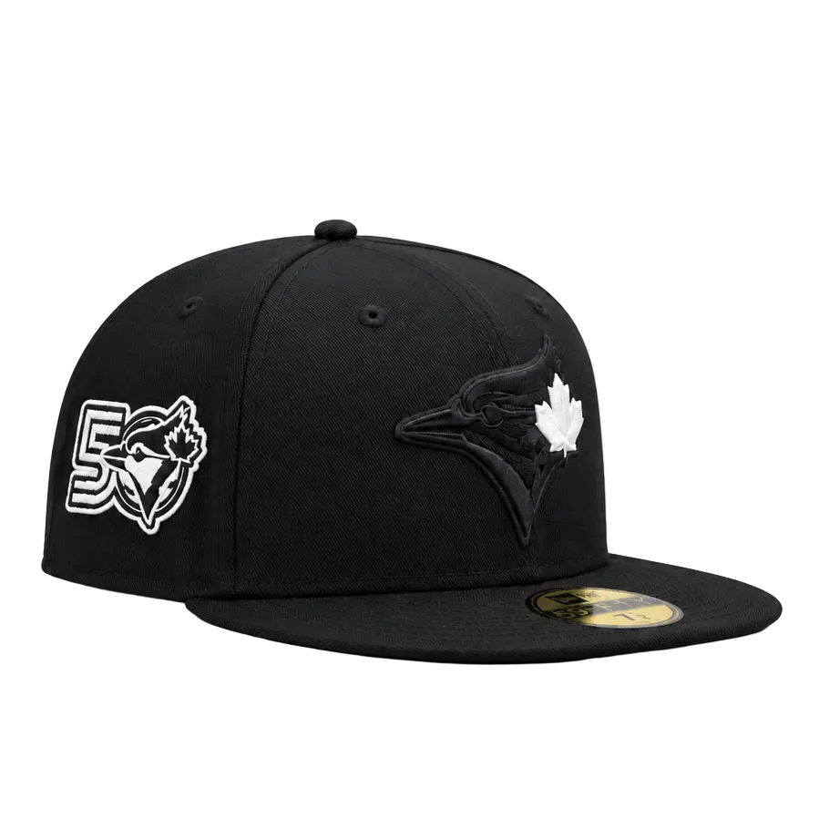 59FIFTY NEW ERA MLB 50TH ANNIVERSARY TORONTO BLUE JAYS BLACK & WHITE FITTED HAT