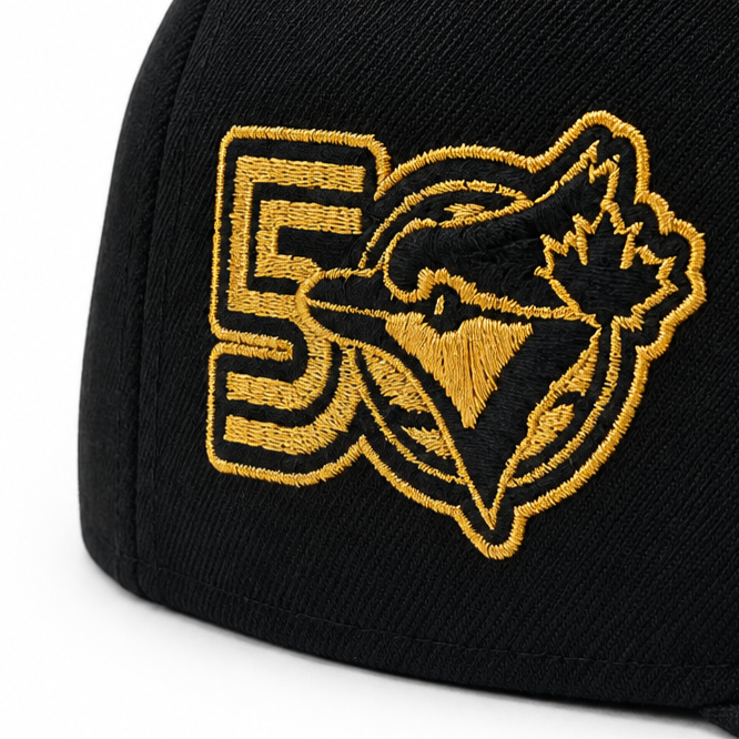 59FIFTY NEW ERA MLB 50TH ANNIVERSARY TORONTO BLUE JAYS BLACK & GOLD FITTED HAT
