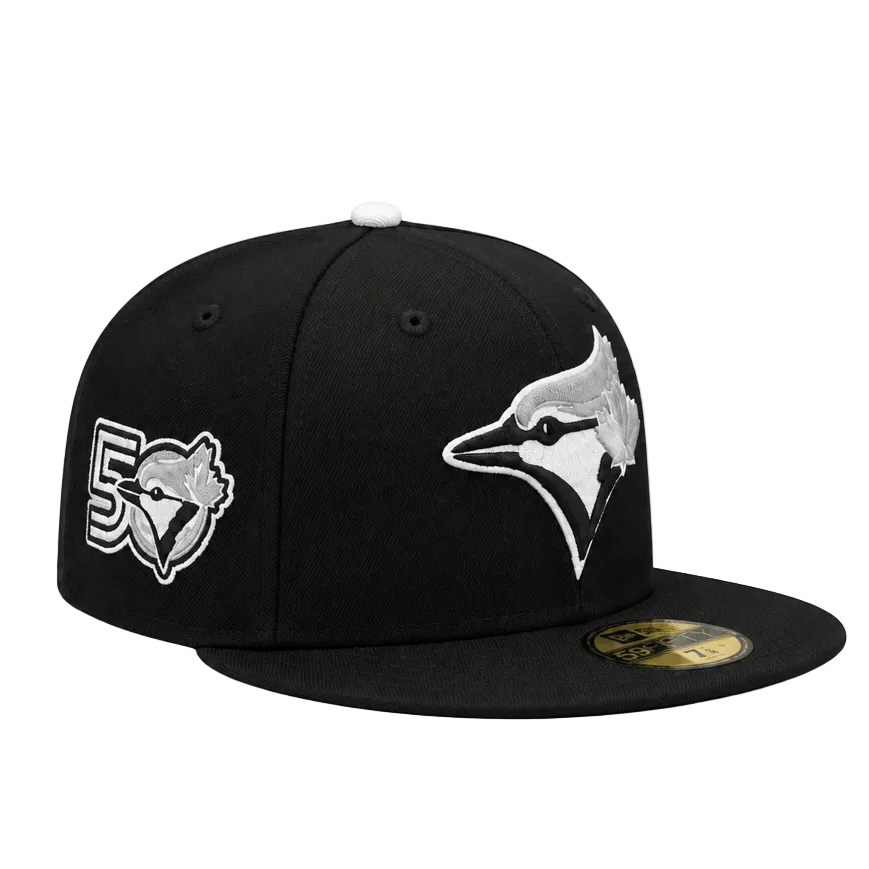 59FIFTY NEW ERA MLB 50TH ANNIVERSARY TORONTO BLUE JAYS BLACK & GREY FITTED HAT