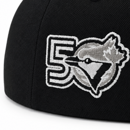 59FIFTY NEW ERA MLB 50TH ANNIVERSARY TORONTO BLUE JAYS BLACK & GREY FITTED HAT