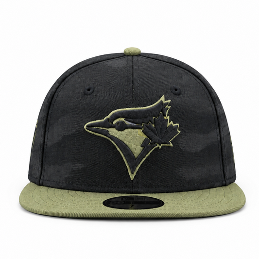 59FIFTY NEW ERA MLB 50TH ANNIVERSARY TORONTO BLUE JAYS BLACK CAMO & OLIVE GREEN FITTED HAT