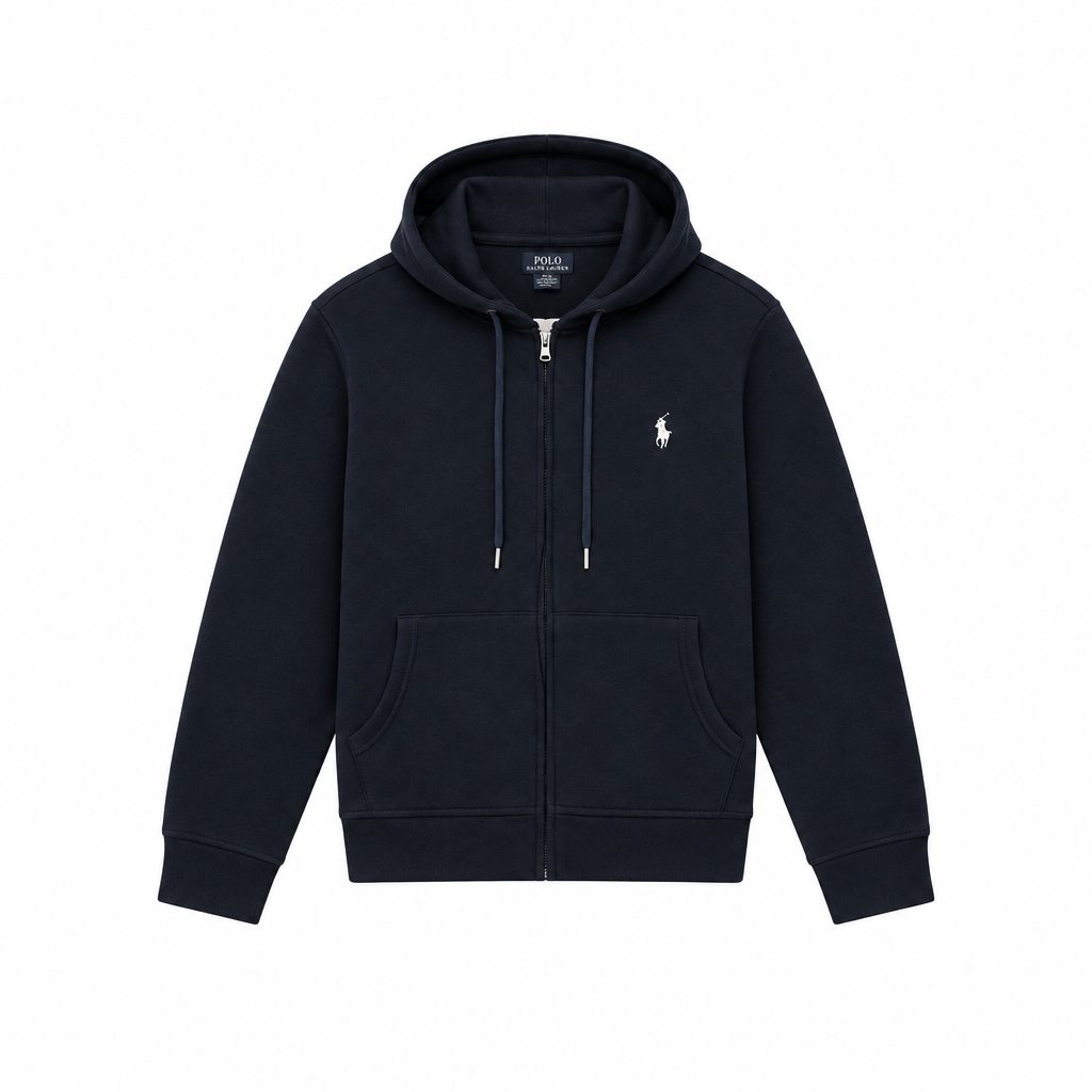 POLO RALPH LAUREN MEN'S DOUBLE KNIT FULL ZIP-UP HOODIE & JOGGER NAVY BLUE 2-PIECE SET