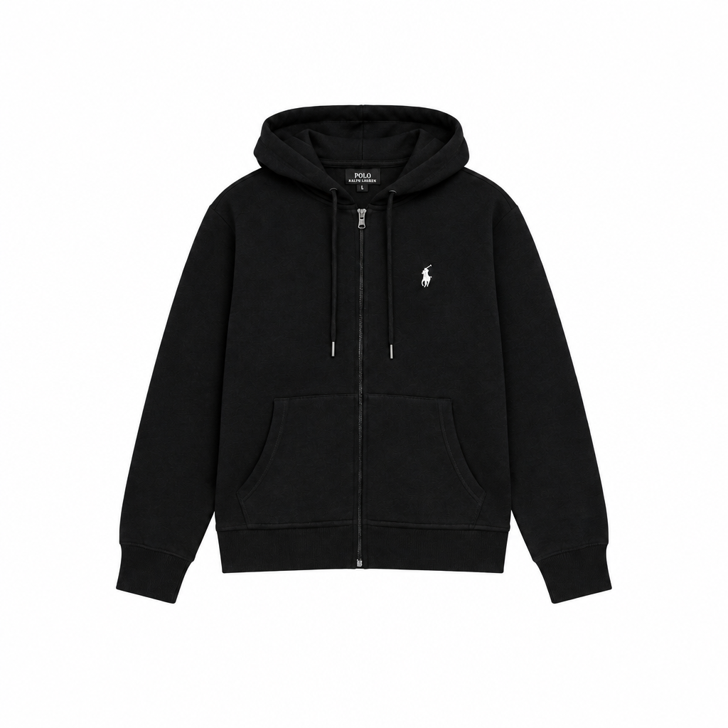 POLO RALPH LAUREN MEN'S DOUBLE KNIT FULL ZIP-UP HOODIE & JOGGER BLACK 2-PIECE SET