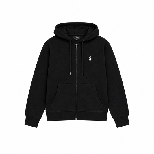 POLO RALPH LAUREN MEN'S DOUBLE KNIT FULL ZIP-UP HOODIE & JOGGER BLACK 2-PIECE SET