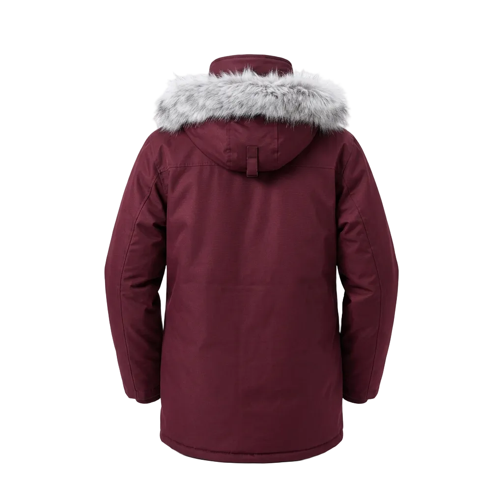 AWAKND LAND MEN'S SNORKLE FAUX FUR BURGUNDY WINTER PARKA JACKET