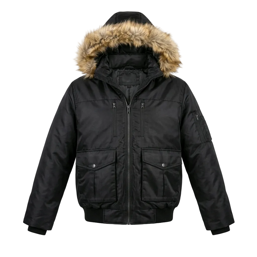 SEAN JOHN MEN'S FAUX FUR WINTER BOMBER BLACK JACKET