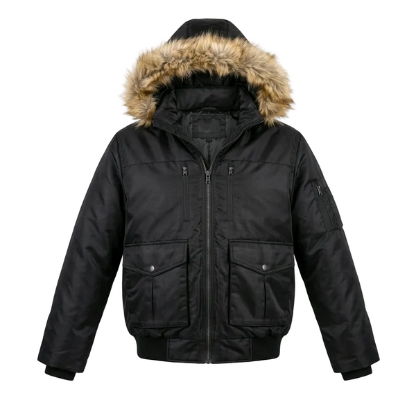 SEAN JOHN MEN'S FAUX FUR WINTER BOMBER BLACK JACKET