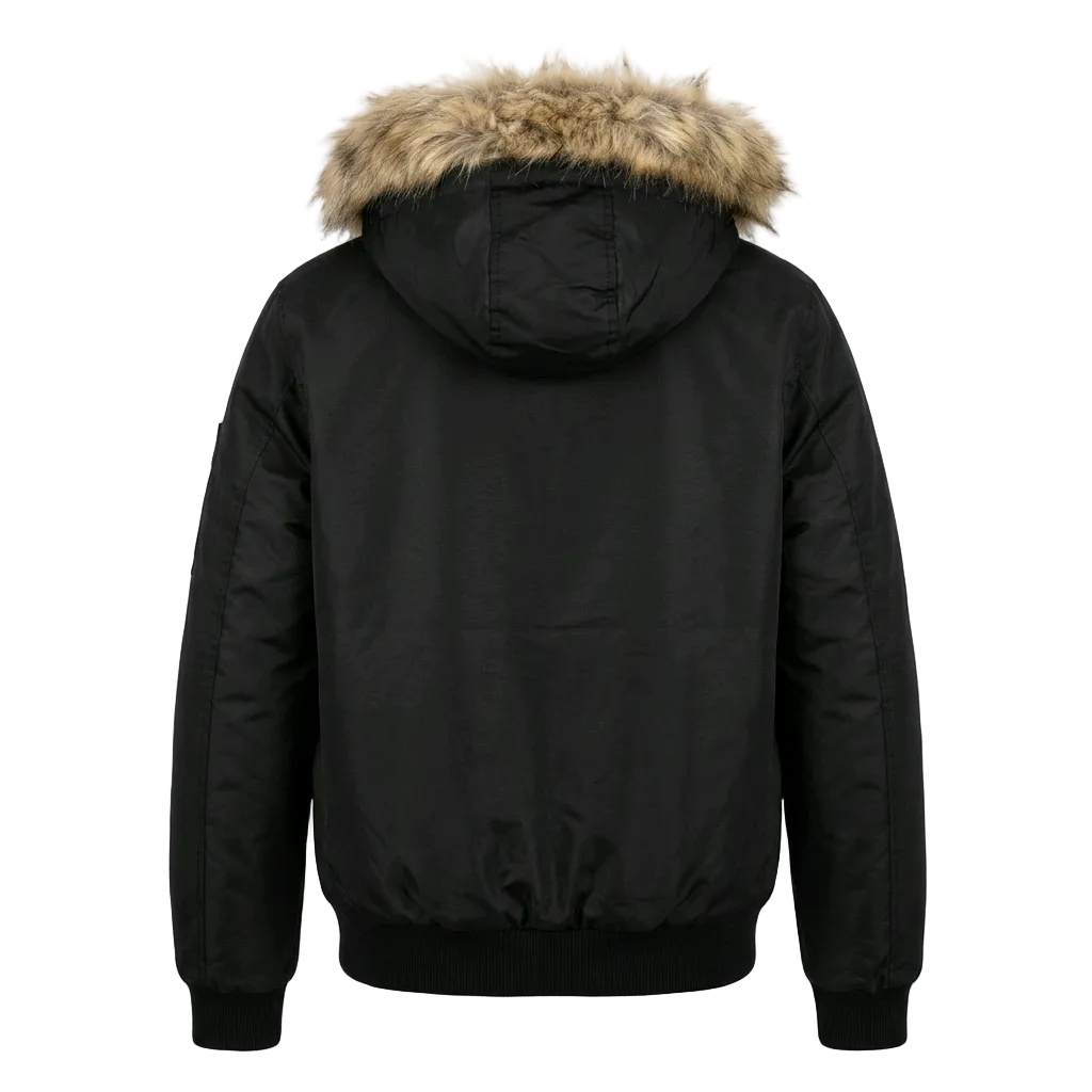 SEAN JOHN MEN'S FAUX FUR WINTER BOMBER BLACK JACKET