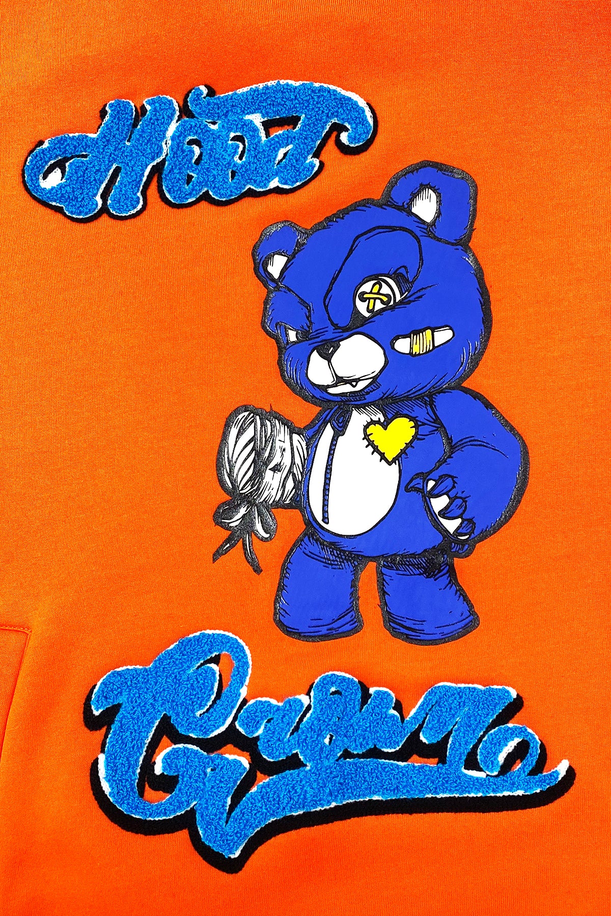 BLEECKER & MERCER MEN'S BEAR GRAPHIC FLEECE HOODIE (ORANGE)