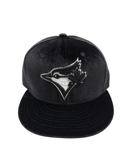 MEN'S TORONTO BLUEJAYS 5950 FITTED WHITE/BLACK LOGO ON BLACK VELOUR HAT