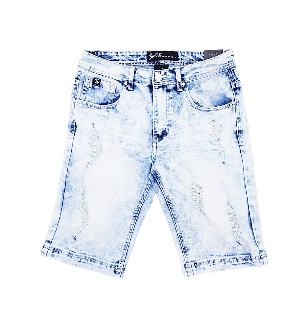 SWITCH MEN'S DISTRESSED RIPPED DENIM SHORTS (ICE BLUE)