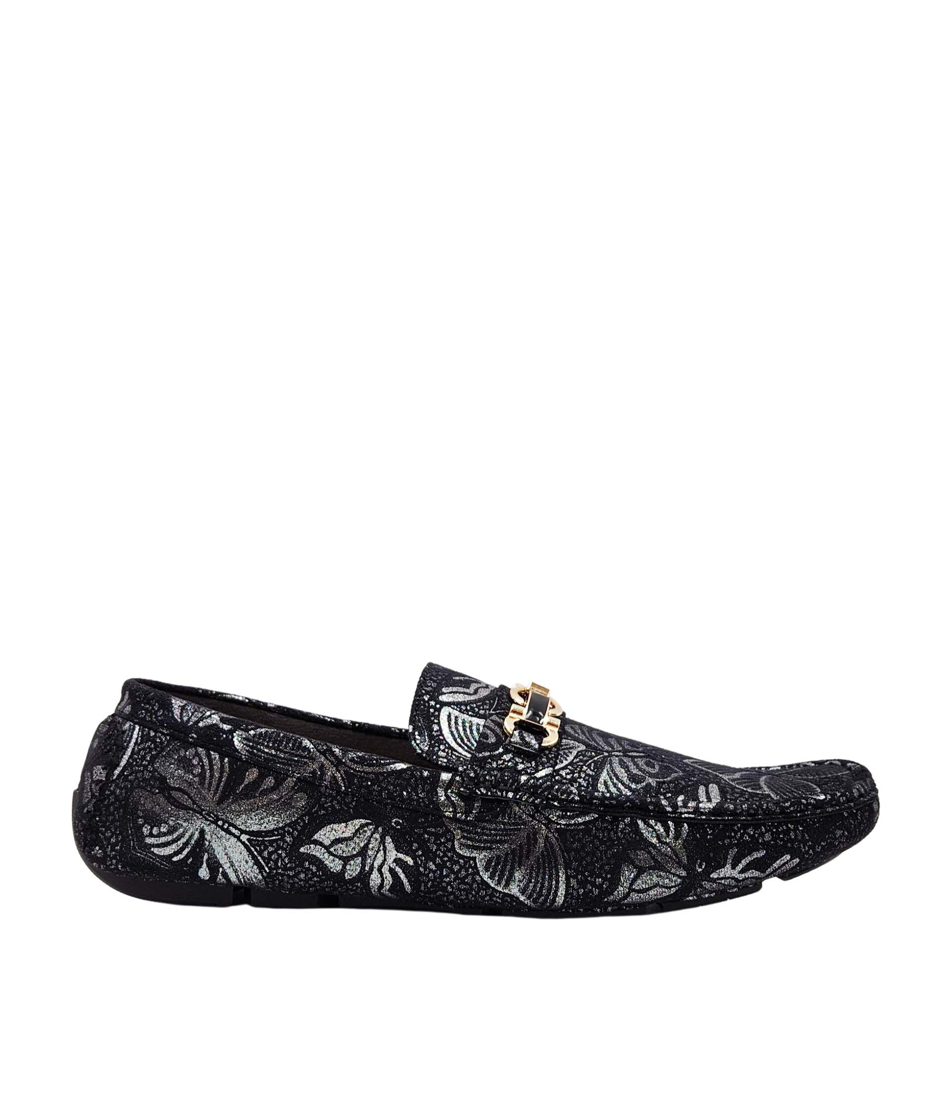 ROYAL MEN'S DESIGNER DRIVER SHOES (BLACK/SILVER)