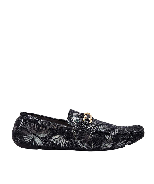ROYAL MEN'S DESIGNER DRIVER SHOES (BLACK/SILVER)