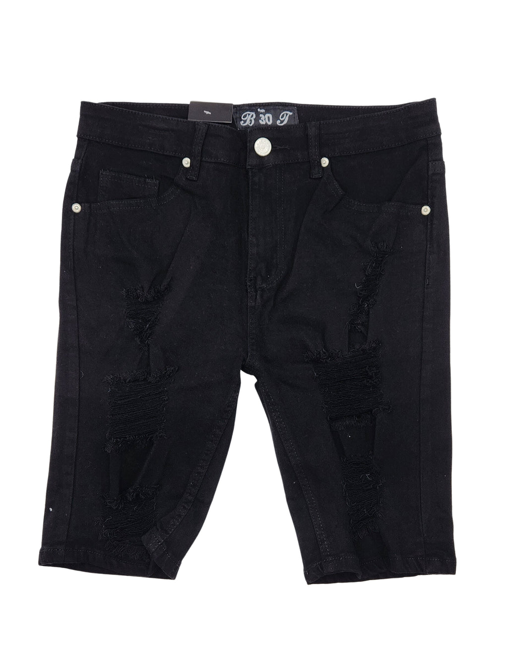 BRONCO MEN'S RIPPED DENIM SHORTS (BLACK)