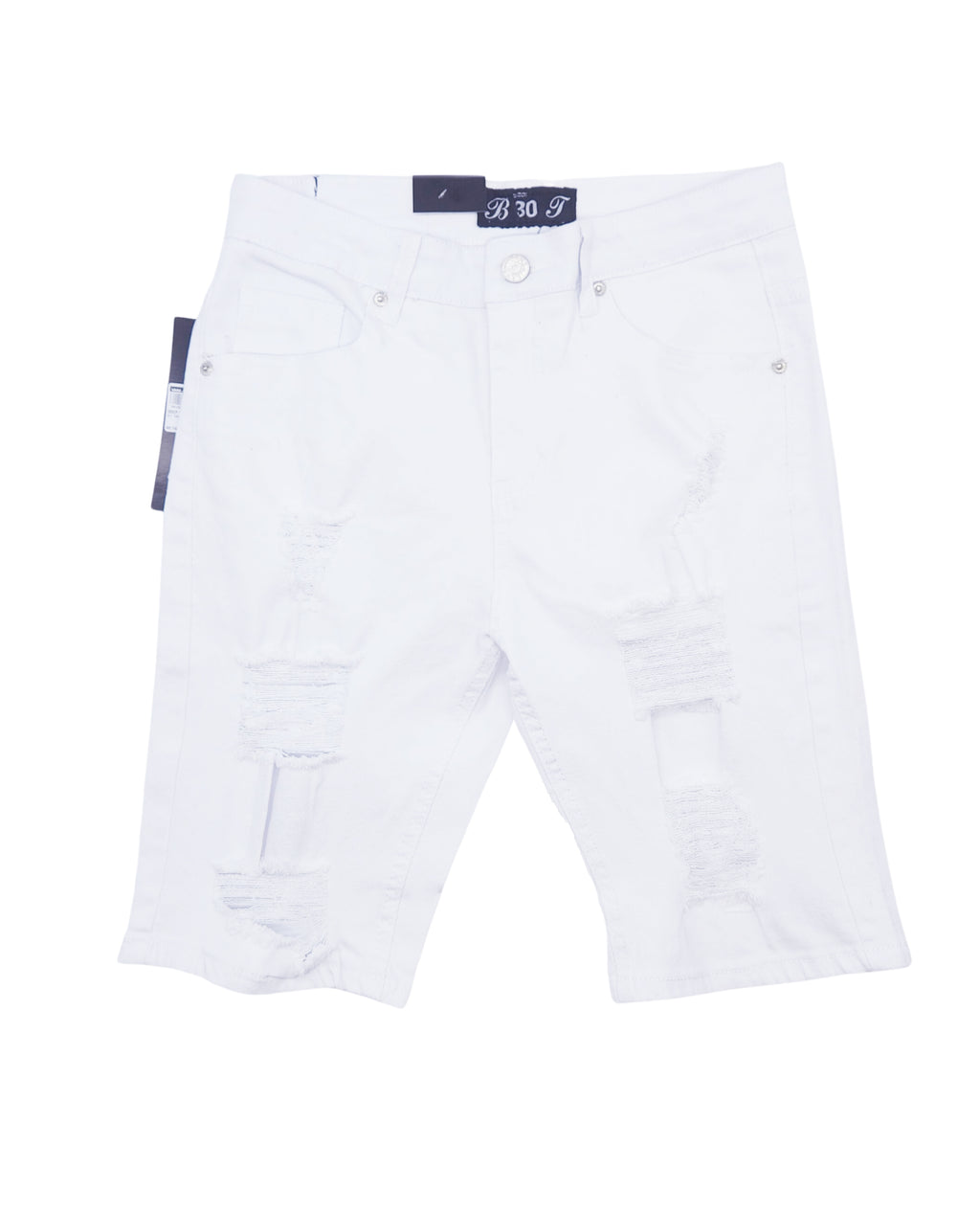 BRONCO MEN'S RIPPED DENIM SHORTS (WHITE)