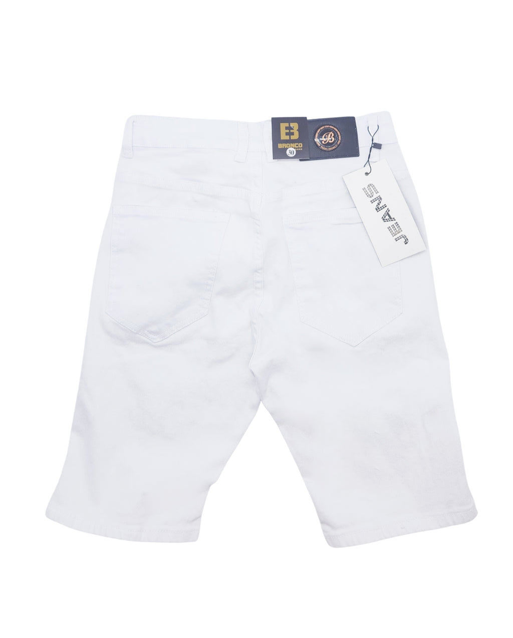 BRONCO MEN'S RIPPED DENIM SHORTS (WHITE)