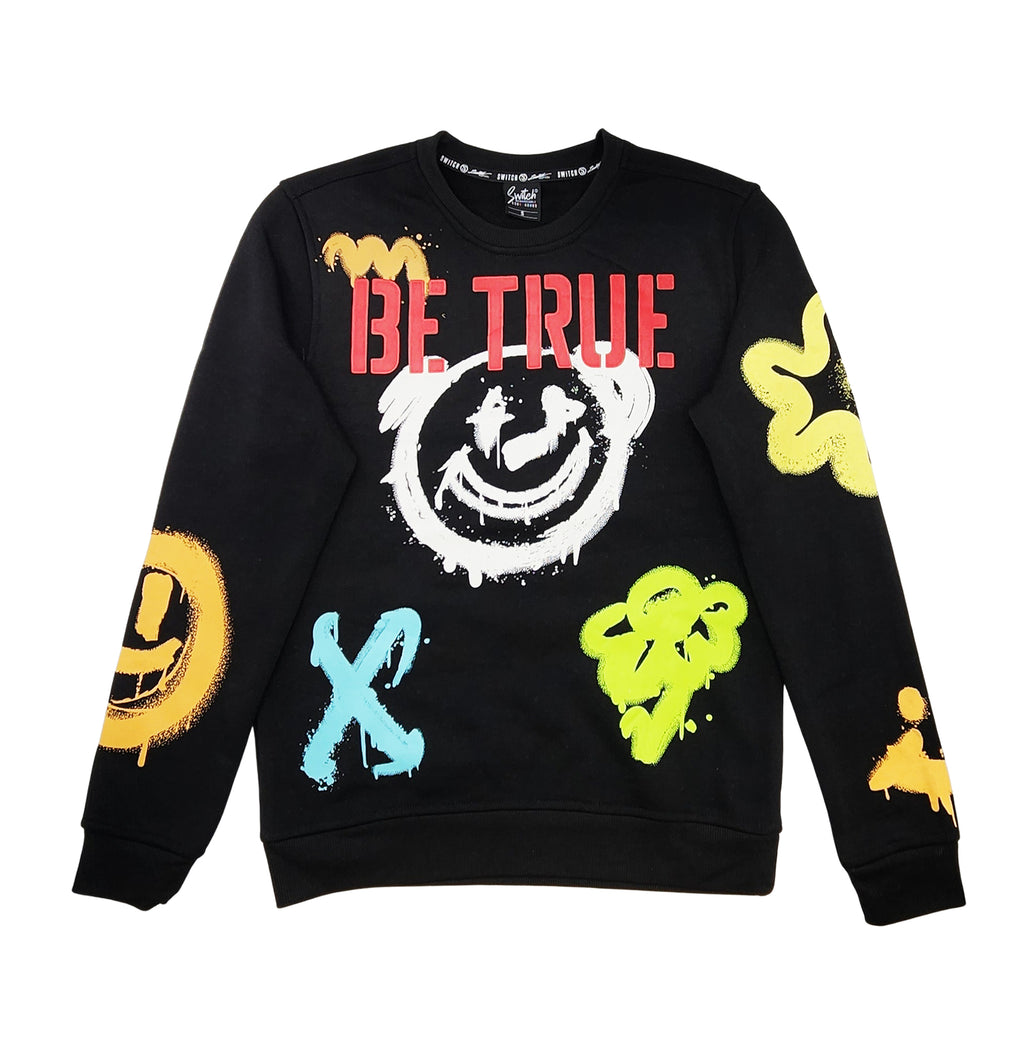 SWITCH REMARKABLE MEN'S BE TRUE GRAPHIC CREWNECK SWEATER (BLACK)