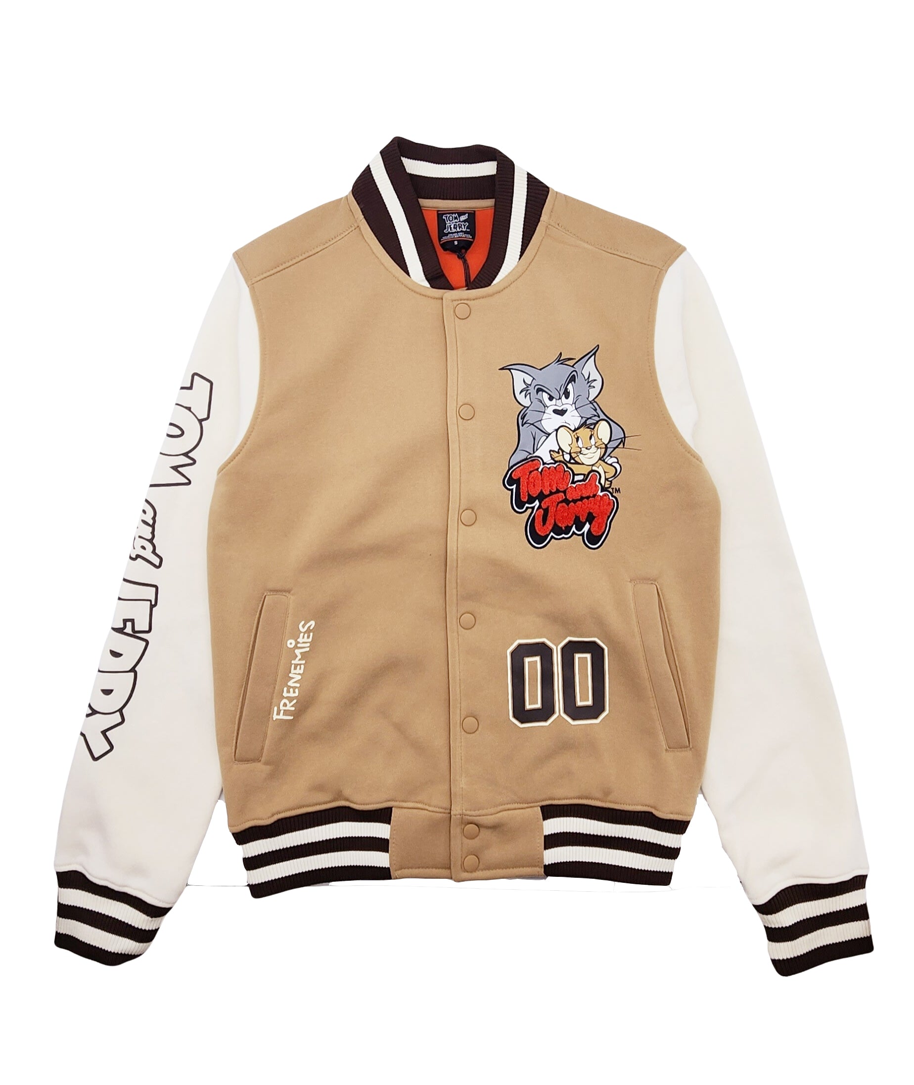 TOM & JERRY FRENIMIES FLEECE VARSITY JACKET (SAND BROWN)