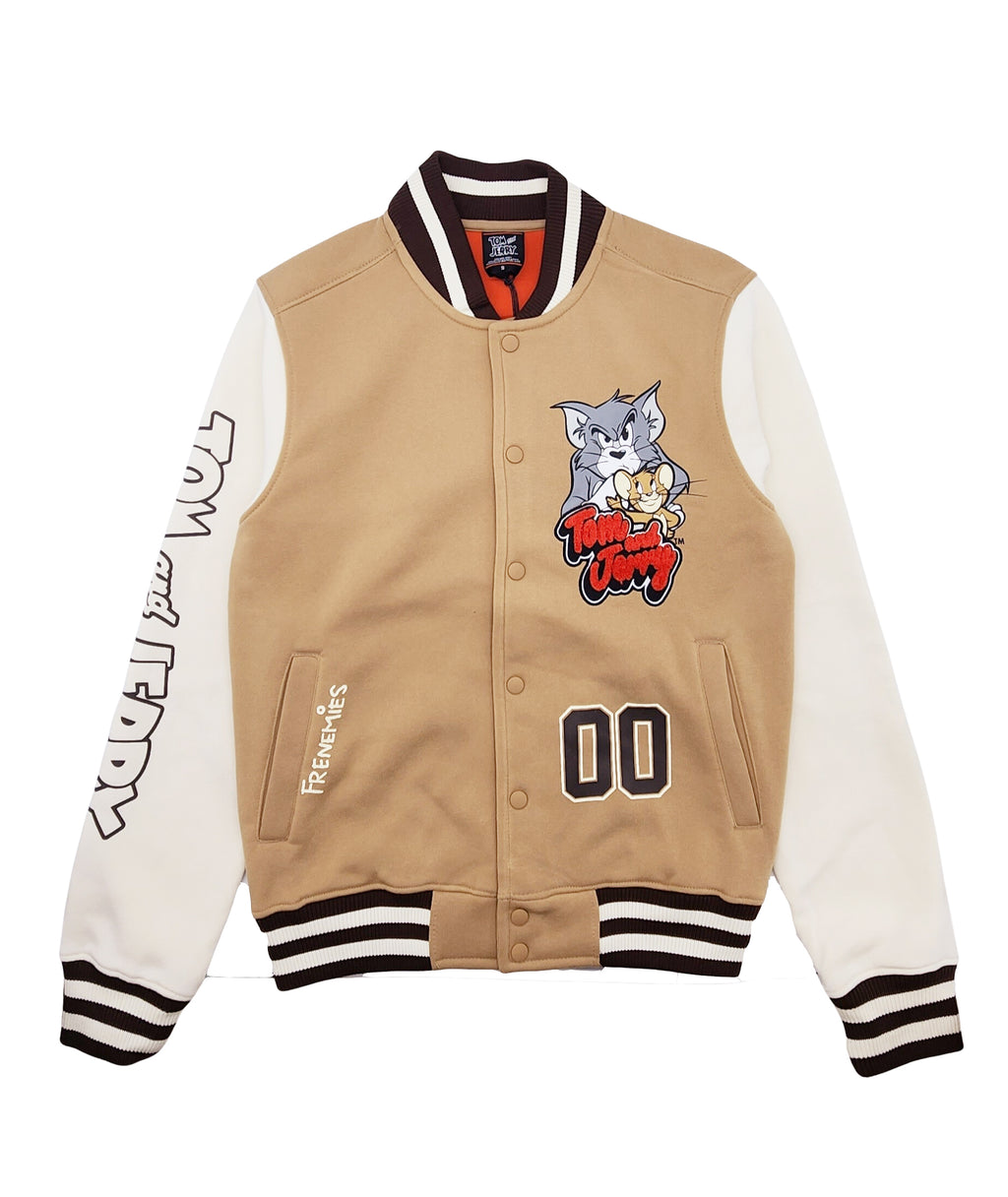 TOM & JERRY FRENIMIES FLEECE VARSITY JACKET (SAND BROWN)