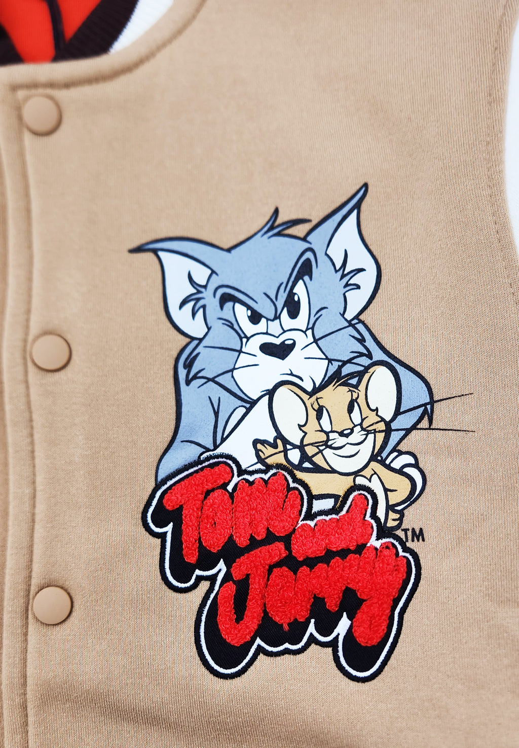 TOM & JERRY FRENIMIES FLEECE VARSITY JACKET (SAND BROWN)