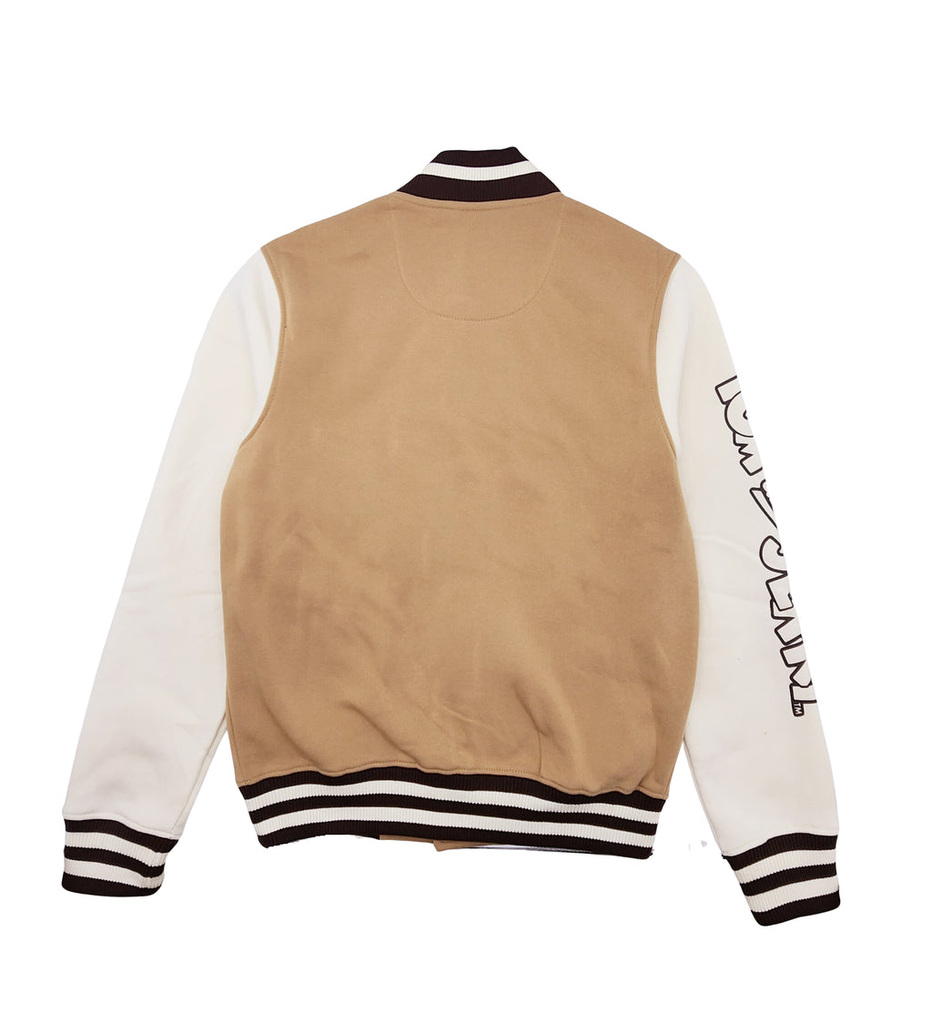 TOM & JERRY FRENIMIES FLEECE VARSITY JACKET (SAND BROWN)