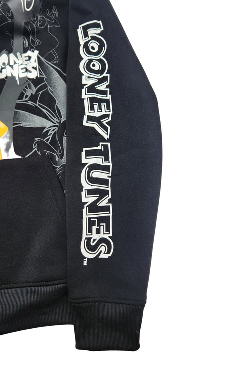 MEN'S LOONEY TUNES FOIL PRINT GRAPHIC HOODIE (BLACK)