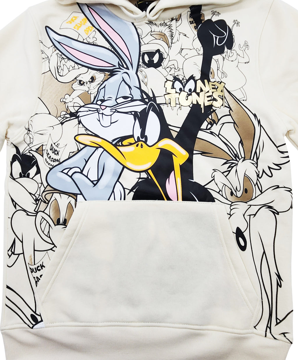 MEN'S LOONEY TUNES FOIL PRINT GRAPHIC HOODIE (CREAM)