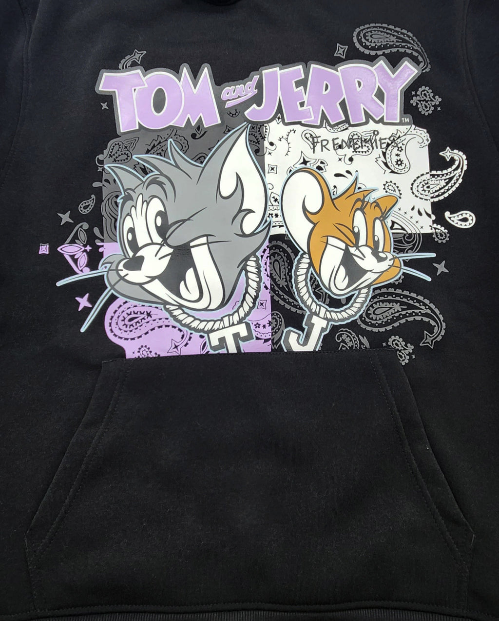 MEN'S TOM & JERRY THICK GEL PRINT GRAPHIC HOODIE (BLACK)