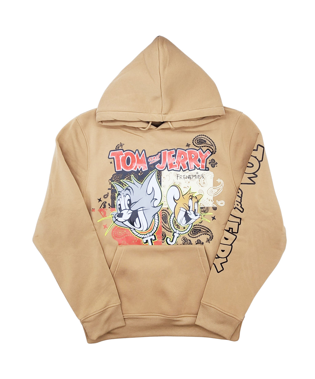 MEN'S TOM & JERRY THICK GEL PRINT GRAPHIC HOODIE (SAND)