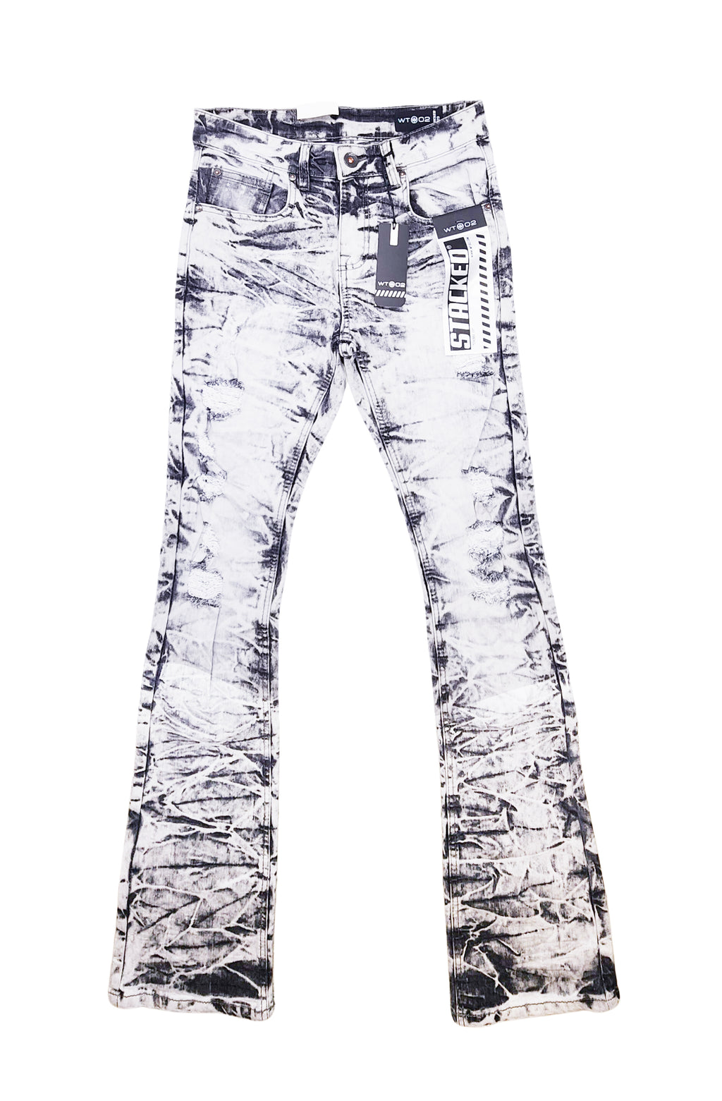 WT02 MEN'S STACKED SKINNY RIPPED JEANS (MARBLE GREY BLACK)