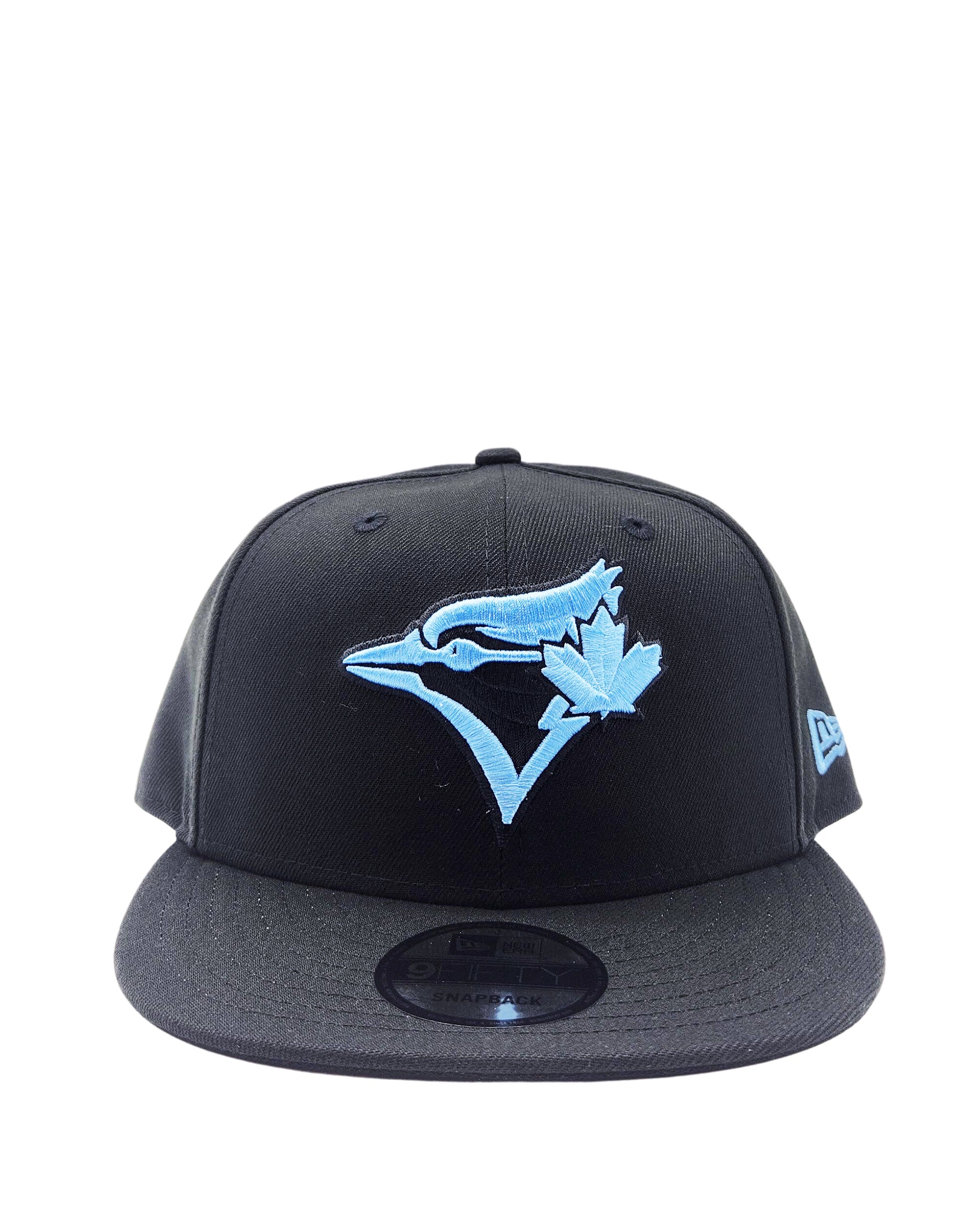NEW ERA 9FIFTY TORONTO BLUE JAYS BLACK W/ SKY BLUE LOGO SNAPBACK HAT