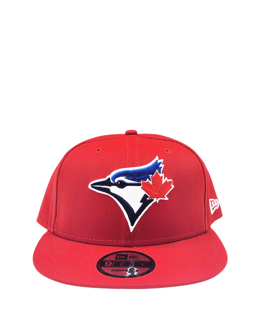 NEW ERA 9FIFTY TORONTO BLUE JAYS SCARLET RED W/ BLUE LOGO SNAPBACK HAT