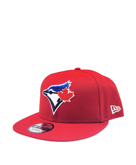 NEW ERA 9FIFTY TORONTO BLUE JAYS SCARLET RED W/ BLUE LOGO SNAPBACK HAT