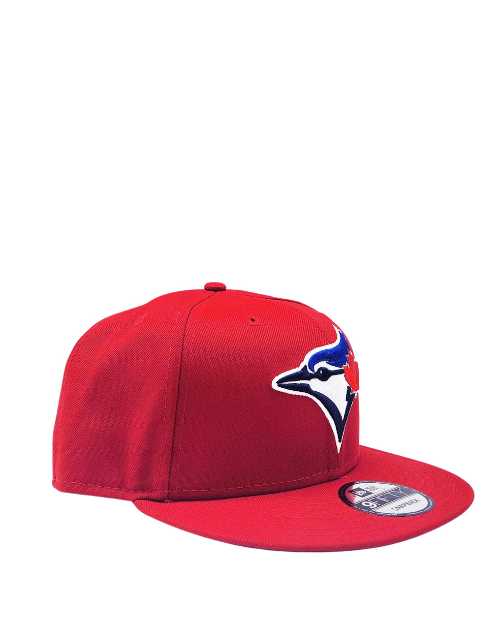 NEW ERA 9FIFTY TORONTO BLUE JAYS SCARLET RED W/ BLUE LOGO SNAPBACK HAT