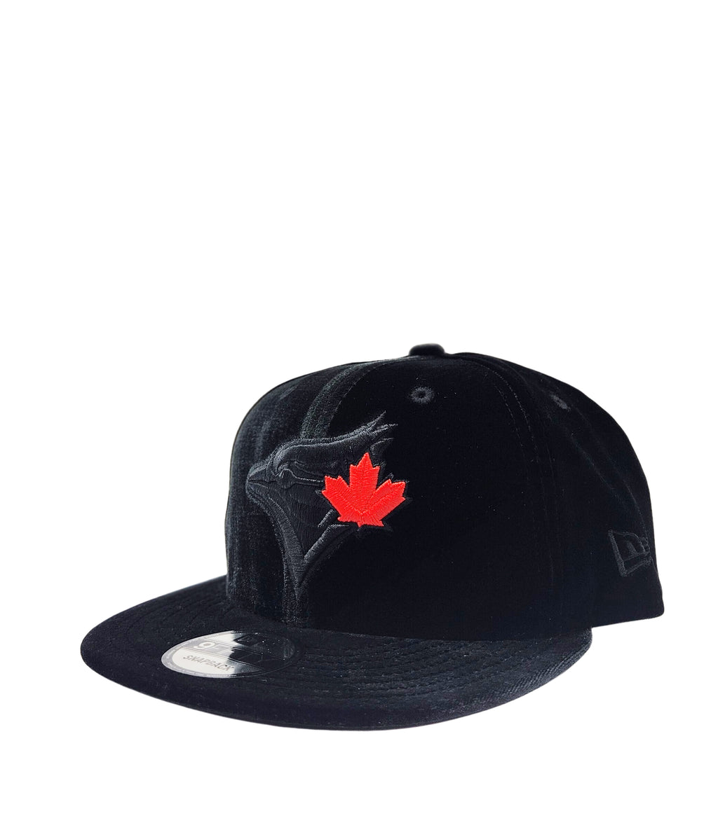 NEW ERA 9FIFTY TORONTO BLUE JAYS BLACK W/ RED LEAF VELVET SNAPBACK HAT